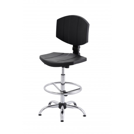 Obrotowe krzesło laboratoryjne z podnóżkiem regulowanym - poliuretanowe - wersja chrom - KPU04-C3
