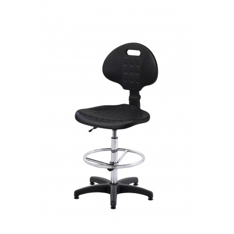 Krzesło laboratoryjne obrotowe wysokie z podnóżkiem regulowanym - poliuretanowe - KPU01-A3