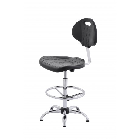 Krzesło obrotowe laboratoryjne wysokie z podnóżkiem rególownym - poliuretanowe - wersja chrom - KPU01w-C3