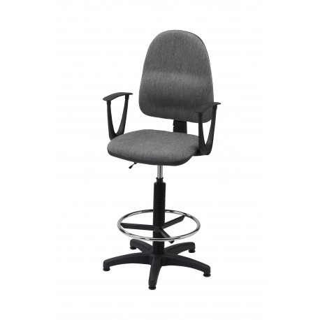 Obrotowe krzesło biurowe z podnóżkiem i podłokietnikami, tapicerowane tkaniną (szare) - KTT01p-A2